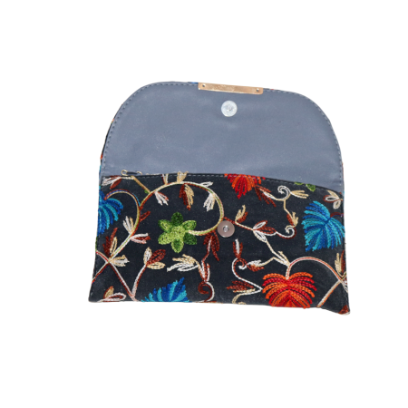 Cotton Embroidered Clutch Bag with Gold Chain in Vibrant Floral Design